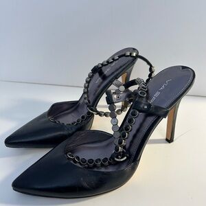 Via Spiga Black Studded Strap Heels